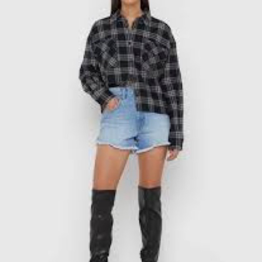 OAK + FORT Black and White Plaid Oversized Shirt Jacket Sz S